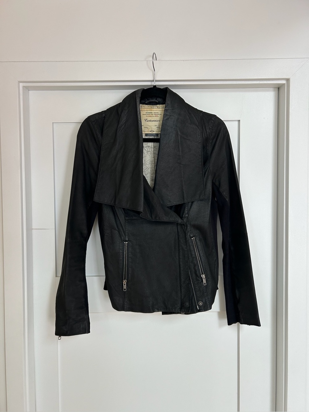 Anthropologie Cartonnier Womens Black Draped Leather Jacket